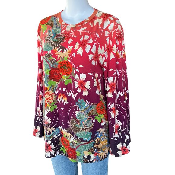 Johnny Was Adalena Kimono Sleeve Tee Women Size M Asian Dragon Floral Print $130 - Picture 3 of 16